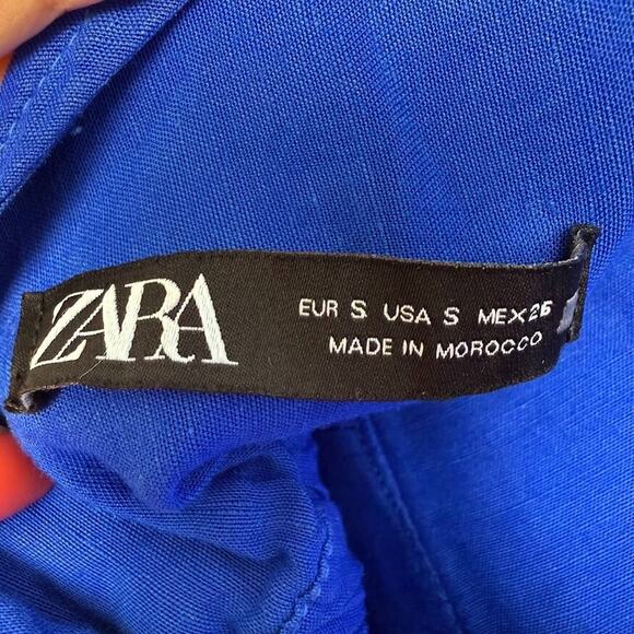 Zara Romper Womens Small Blue Linen Sleeveless Preppy Summer Pockets Vacation - Picture 6 of 8